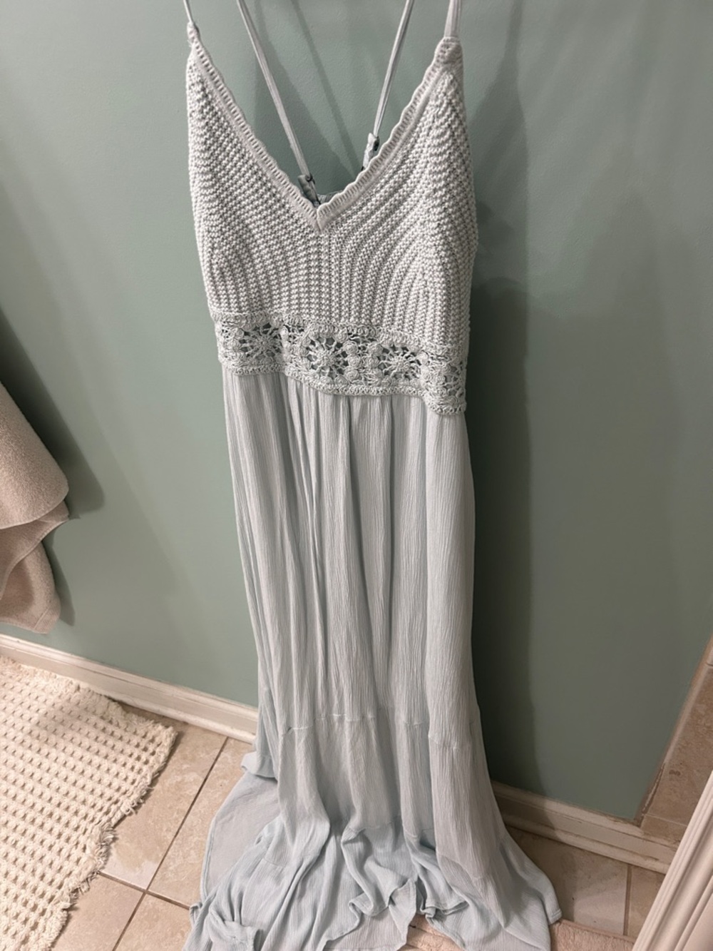 Hollister Pale Blue Crochet-Bodice Maxi Dress